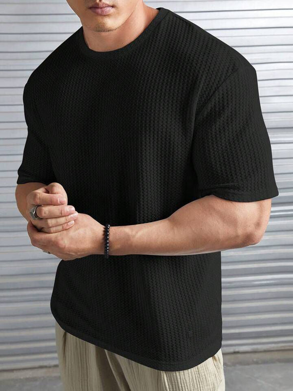 VYBE - Oversized Waffle Knit Tee For Men - Black