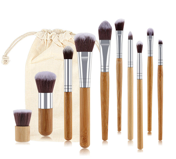 Miss Rose - 11 Pcs (Eyeshadow, Foundation, Blusher, Kabuki) Set Of Makeup Brushes