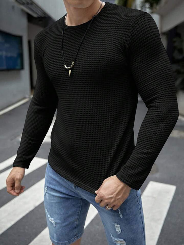 VYBE - Full Sleeves Waffle Knit Tee - Black