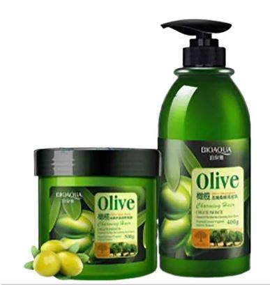 Bioaqua - 2Pcs Olive Shampoo / Olive Anti-Dandruff Hair Mask Restores Damaged Hair Deeply Nourishes 500g + 400ml