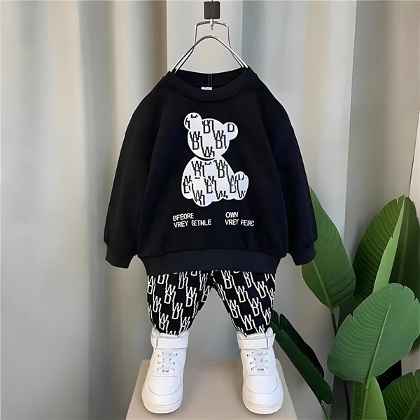 VYBE - Bear Printed Sweatshirt With Trouser For Kids Black