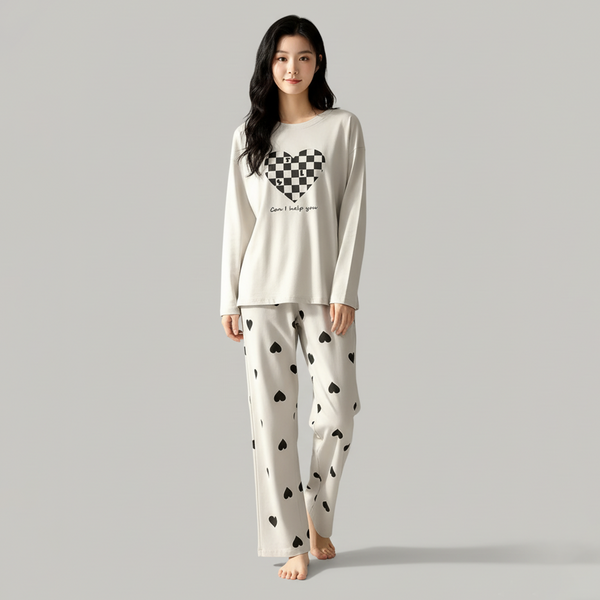 Emerce - M-Checkered Heart Printed Pj Suit Full Sleeves