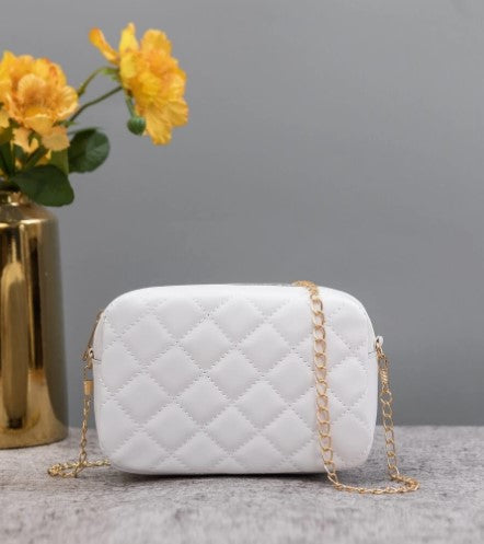 Shein - Minimalist Quilted Chain Crossbody Bag- White