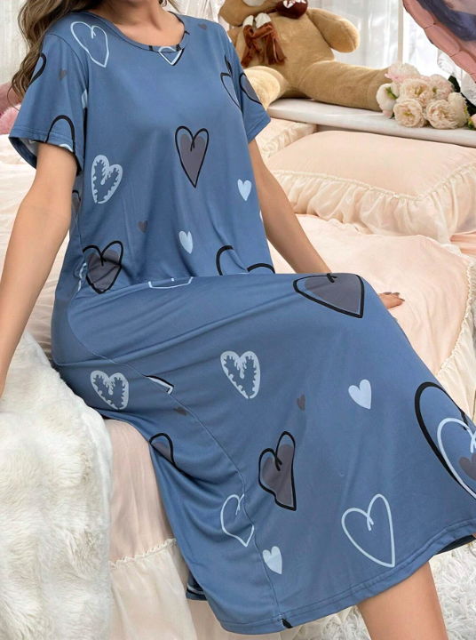 Shein - Women's Heart Printed Sleep Dress