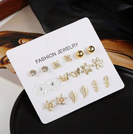 Shein - 9pairs Butterfly & Flower Decor Stud Earrings