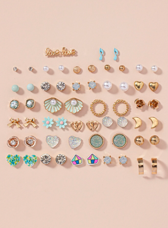 Shein - 30pairs Rhinestone & Faux Pearl Detail Earrings