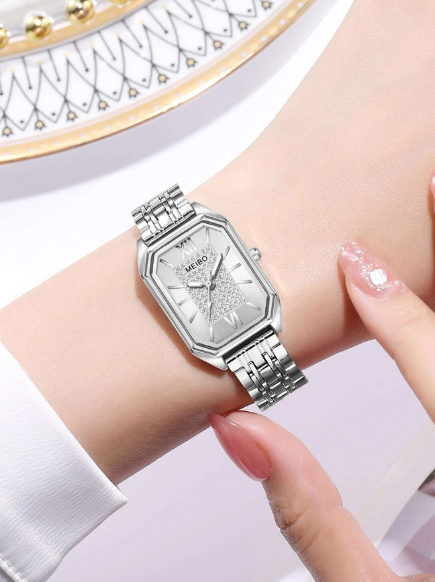 Shein - Rhinestone Decor Polygon Pointer Quartz Watch