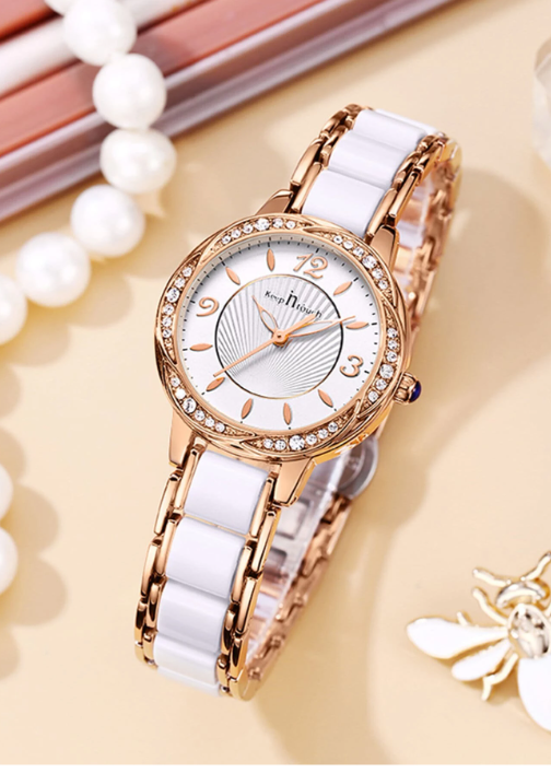 Shein - Rhinestone Decor Round Pointer Quartz Watch