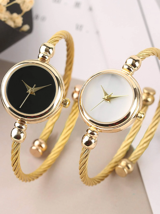 Shein - 2pcs/set Round Pointer Quartz Watch