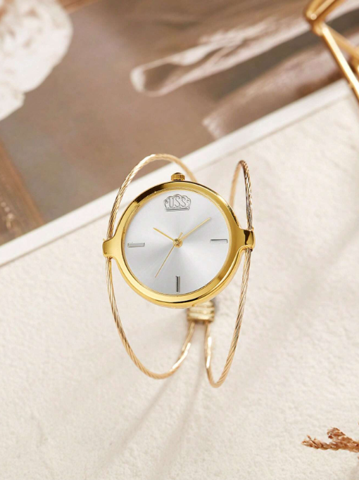 Shein - Round Pointer Quartz Watch