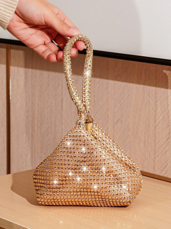 Shein - Glamorous Glitter Bling, Sequin, Luxury, Shiny Mini Champagne Rhinestone Decor Evening Party Clutch Bag