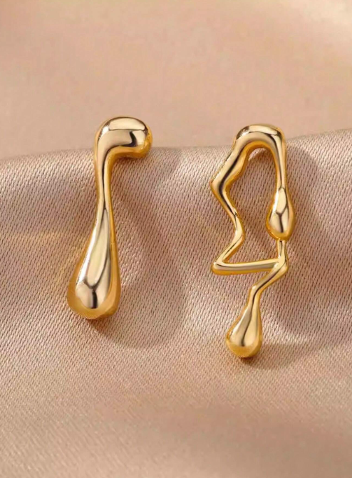 Shein - 1pair Simple Creative Asymmetric Water Drop & Music Note Design Earrings