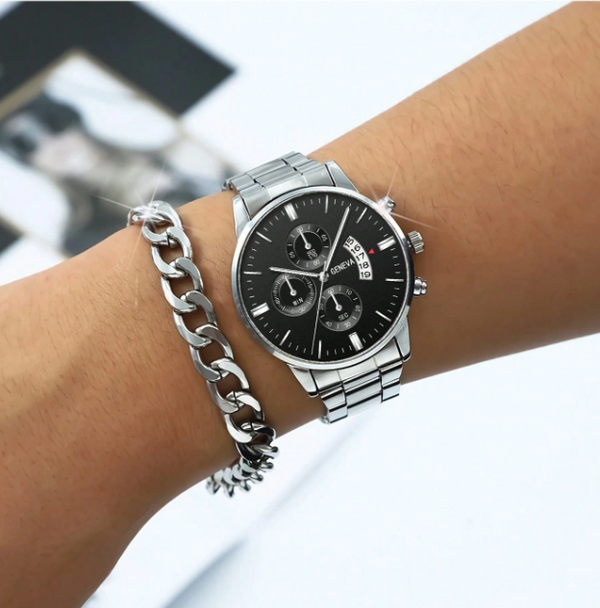 Shein - 1pc Men's Silver Watch