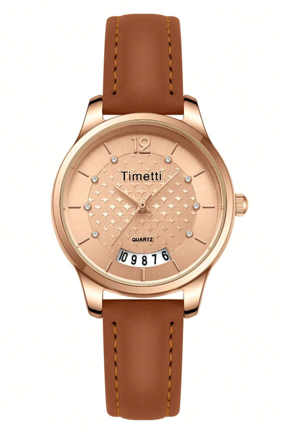 Shein - 1pc Women Vintage Elegant Calendar Quartz Wrist Watch