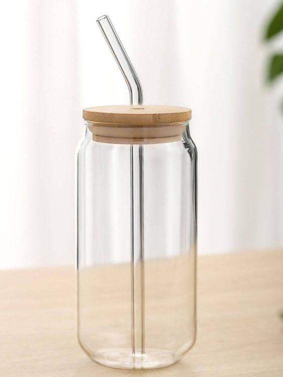 Home.Co - Glass Tumbler with Lid & Straw