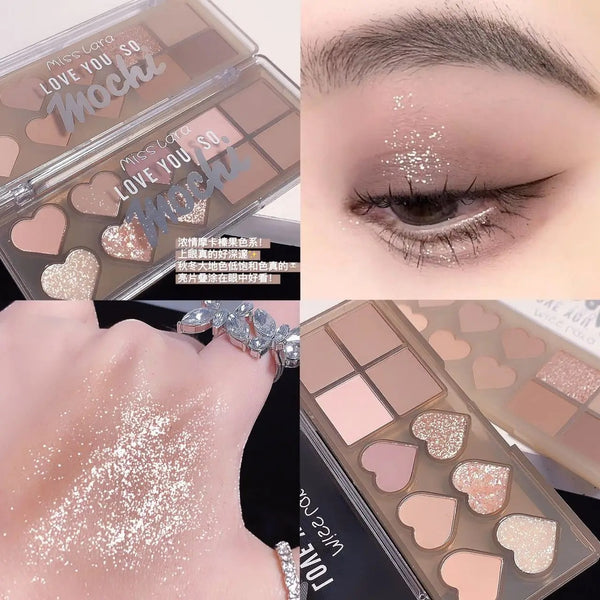 Miss Lara - Love You So Much 10-Colors Eyeshadow Matte Fine Glitter Eyeshadow Palette & Makeup Ms-85-02