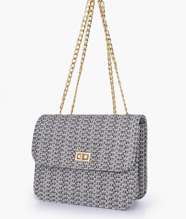 RTW - Black Woven Chain Cross-Body Bag