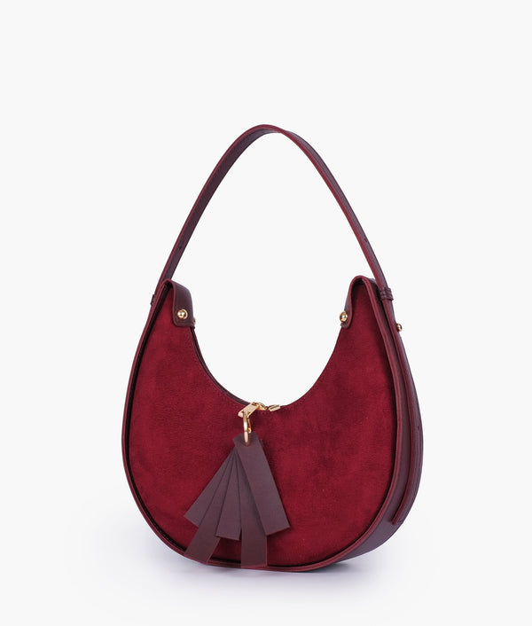 RTW - Burgundy suede crescent hobo bag