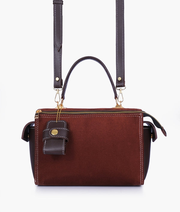 RTW - Dark brown suede bowling bag with top-handle