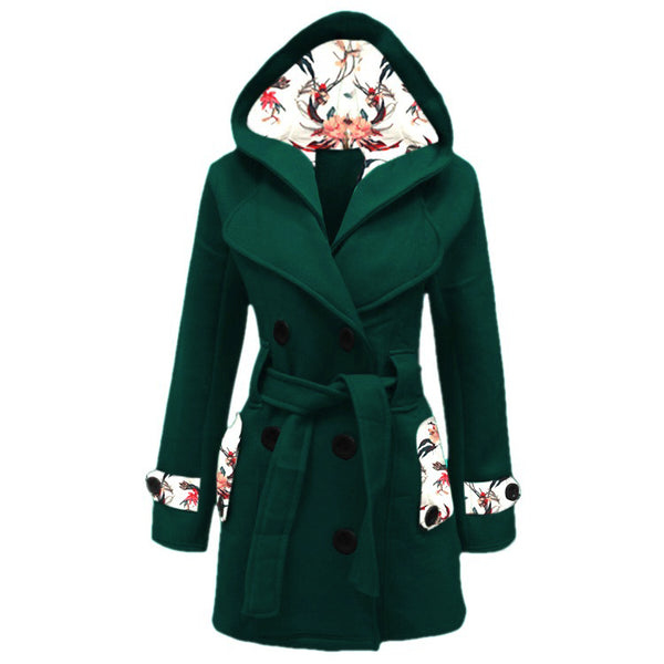 VYBE - Women Long Coat floral- Green