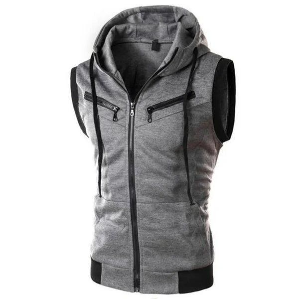 Vybe - Sleeveless Hooded Zipper - Grey