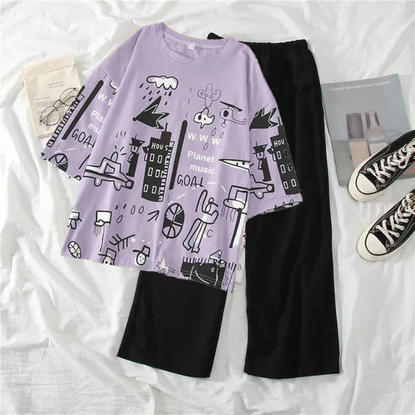 VYBE -  Planet Music Purple Printed PJ Suit