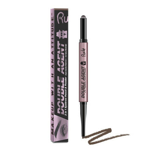 Rude Cosmetics - Double Agent 2 in 1 Eyebrow Pencil & Powder - Neutral Brown