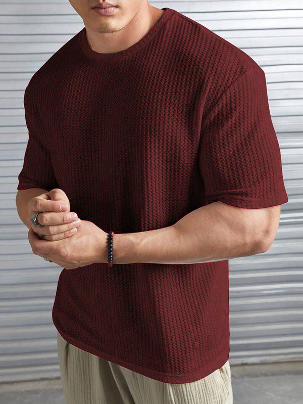 VYBE - Oversized Waffle Knit Tee For Men - Maroon