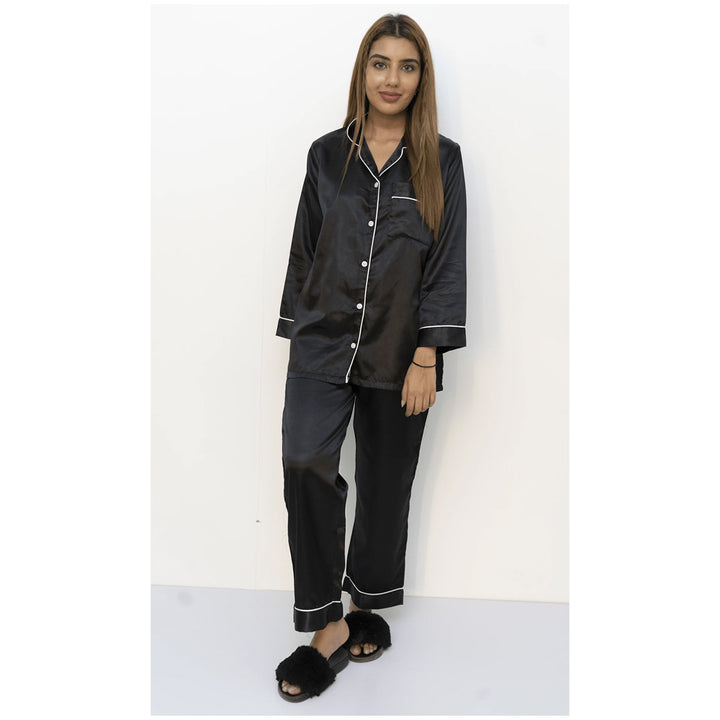 VYBE - Solid Black Pajama Set With Piping