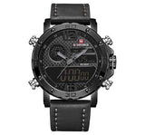 Naviforce- NF9134 Black PU Leather Dual Time Wrist Watch For Men - Black