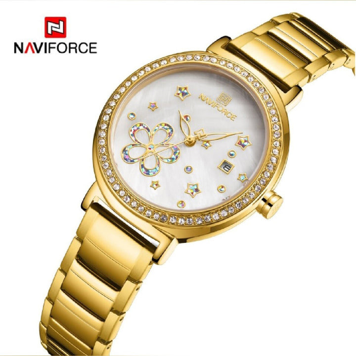 Naviforce- Diamond Lady Stainless Steel Quartz Watch With Brand Box - NF5016