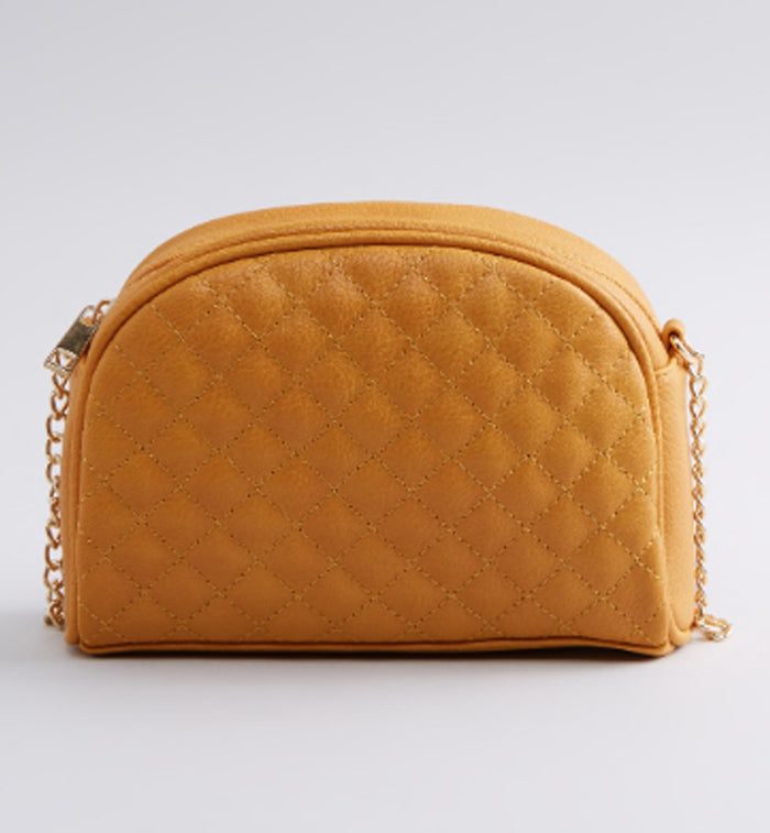 Max Fashion- Yellow Quilted Crossbody Bag with Zip Closure
