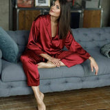 Sleep Dove- Red Silk Pj set- Red Lining