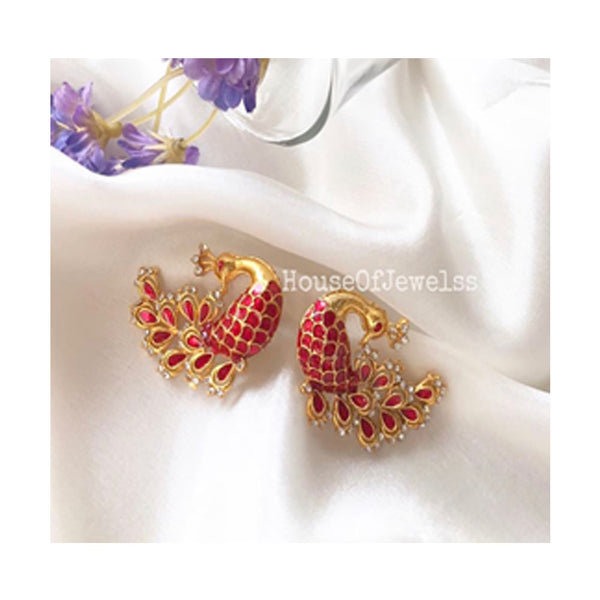 House Of Jewels- Red  Peacock Studs