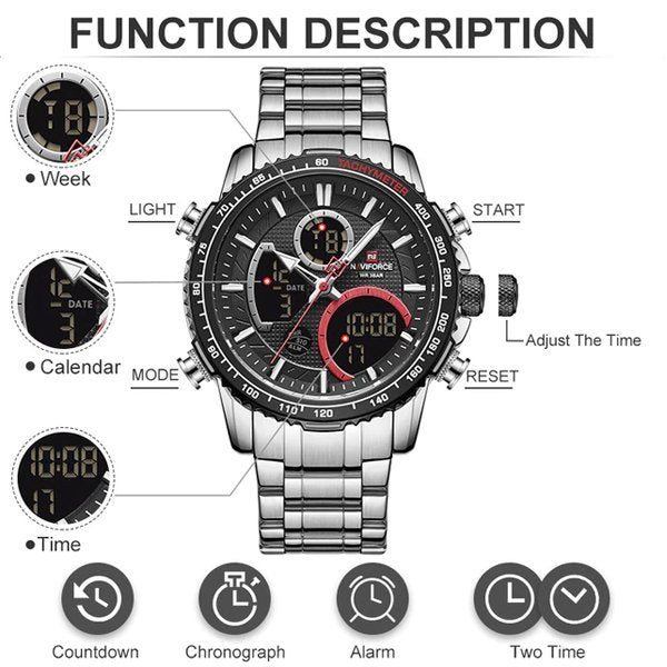 NAVIFORCE- Dual Time Edition NF-9182-2 Silver And Black