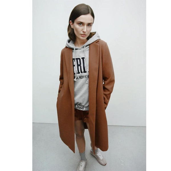 Zara- Women Lapel Collar Coat- Mid-Camel