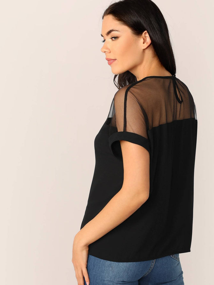 Shein-  Mesh Yoke Tunic Top