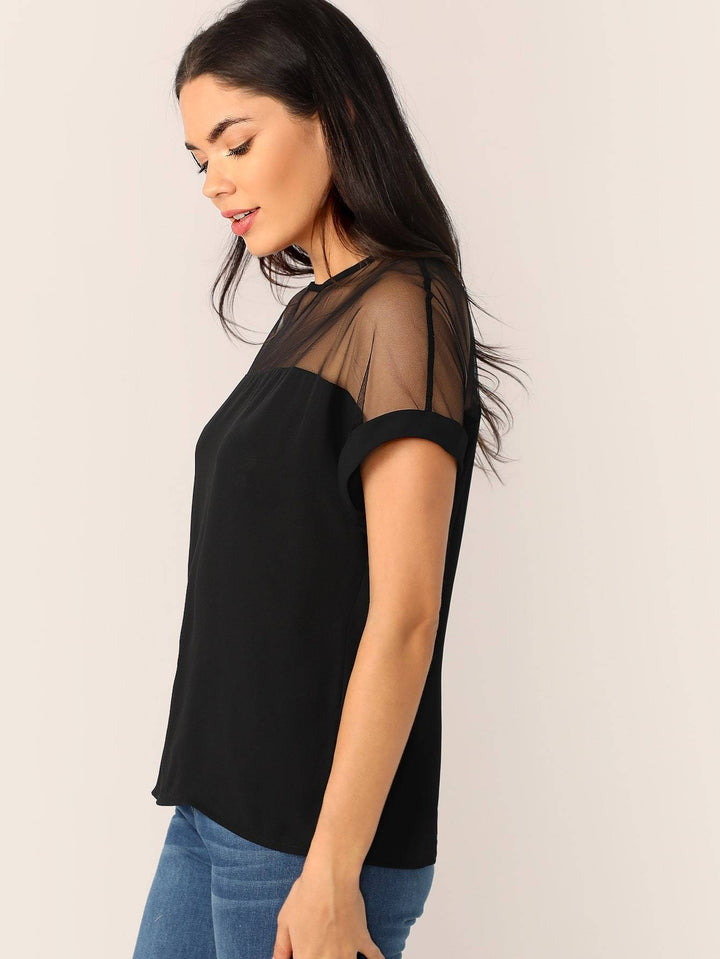 Shein-  Mesh Yoke Tunic Top