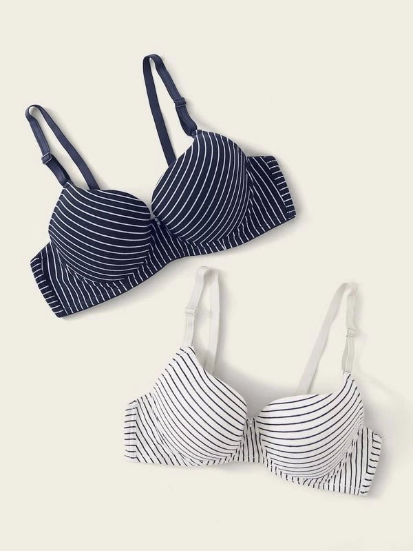 Shein Striped Underwire Bra Set - 2 Pieces
