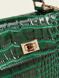 Shein- Twist Lock Croc Embossed Satchel Bag