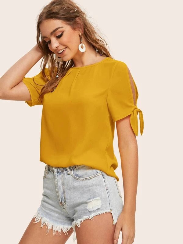 Shein- Knot Cuff Split Sleeve Top