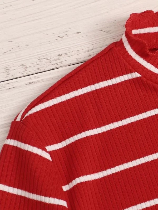 Shein- Lettuce Striped Knitted And Striped Top