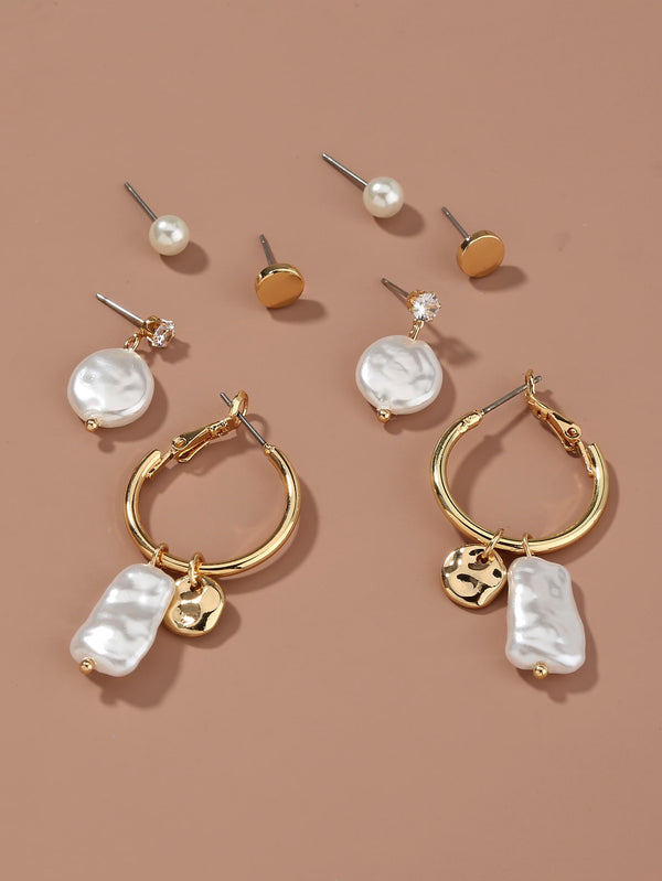 Shein - 4pairs Faux Pearl Drop Earrings