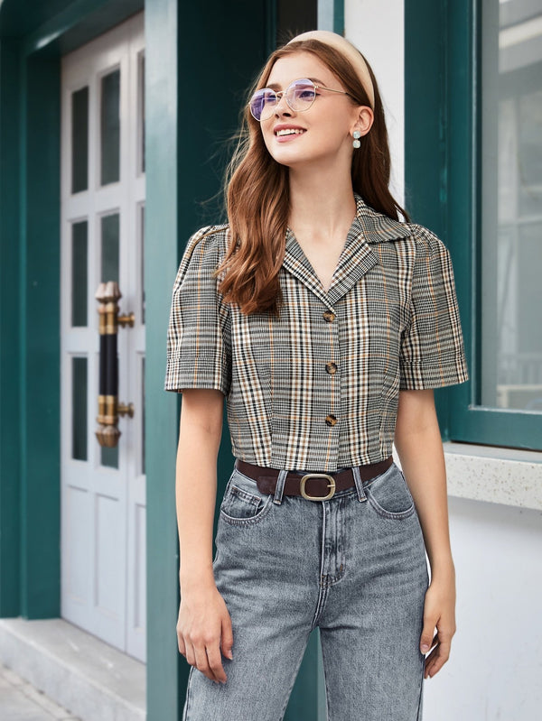 Shein- Plaid Button Up Blouse