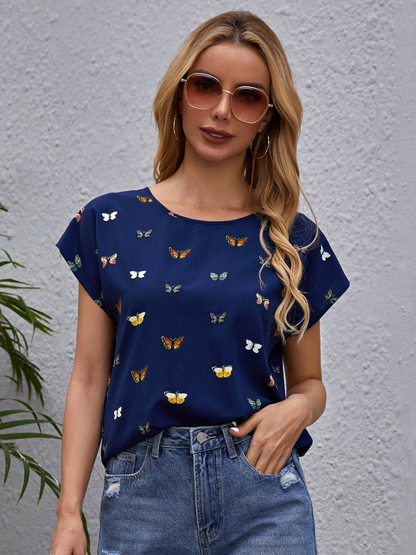 Shein- Allover Butterfly Print Top