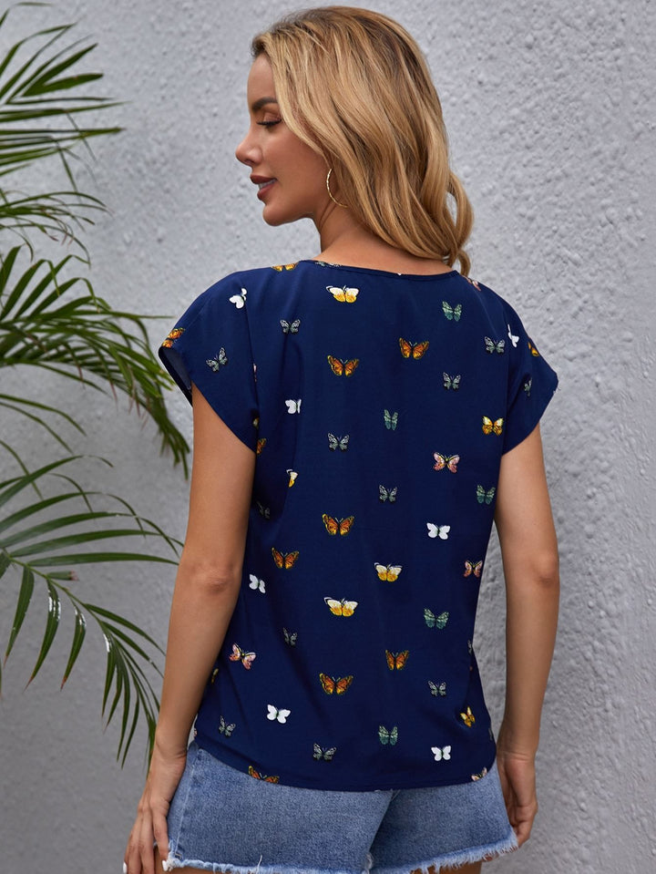 Shein- Allover Butterfly Print Top