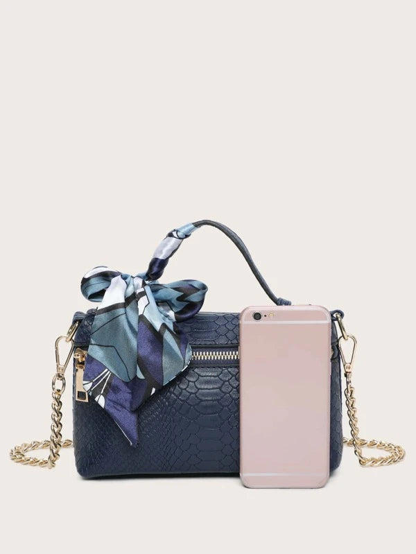 Shein- Snakeskin Printed Toile Sashes Chain Satchel Bag