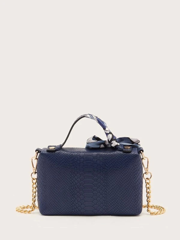 Shein- Snakeskin Printed Toile Sashes Chain Satchel Bag