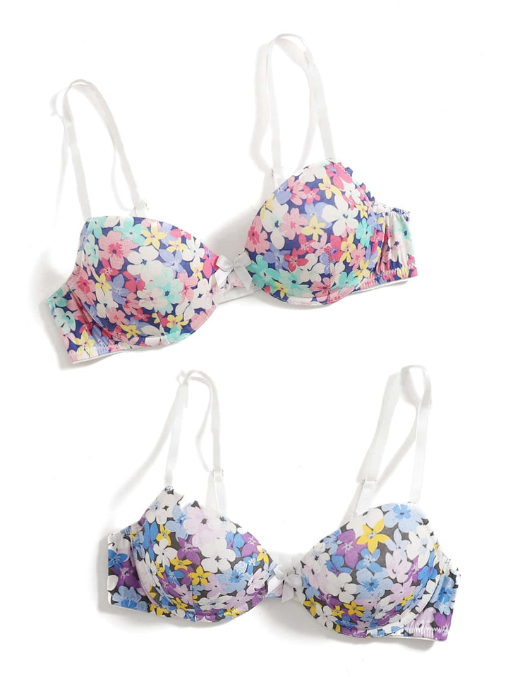 Shein- 2pack Floral Print Underwire Bra Set