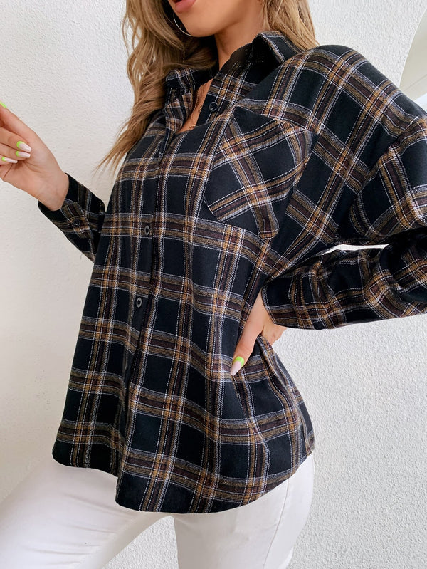 Shein- Plaid Print Button Front Blouse